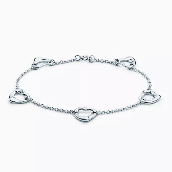 Tiffany Elsa Peretti Five Station Open Heart Bracelet - Silver - 7” - Picture 7 of 13